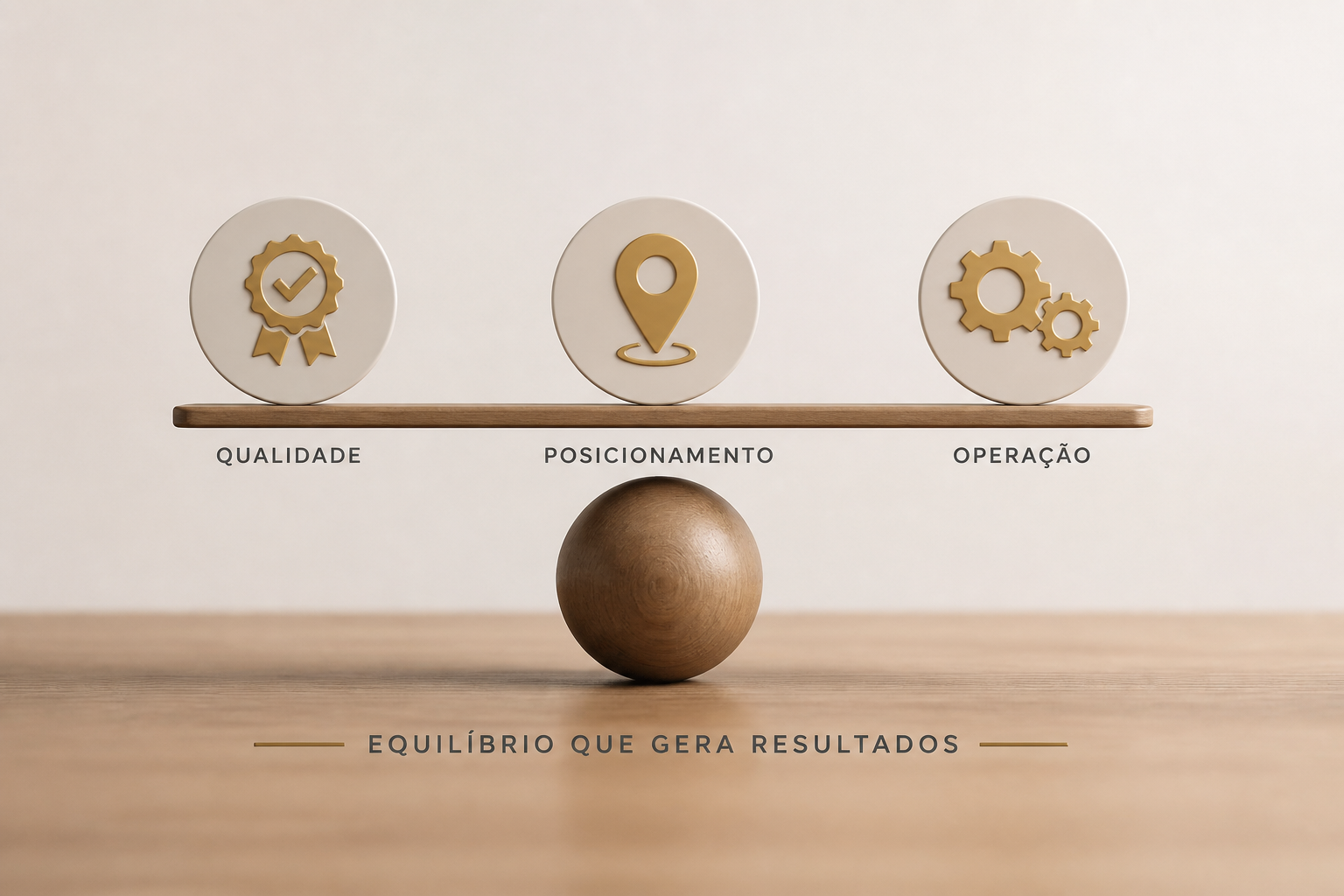 Balança equilibrando qualidade, posicionamento e operação como critérios para definir o volume de conteúdo