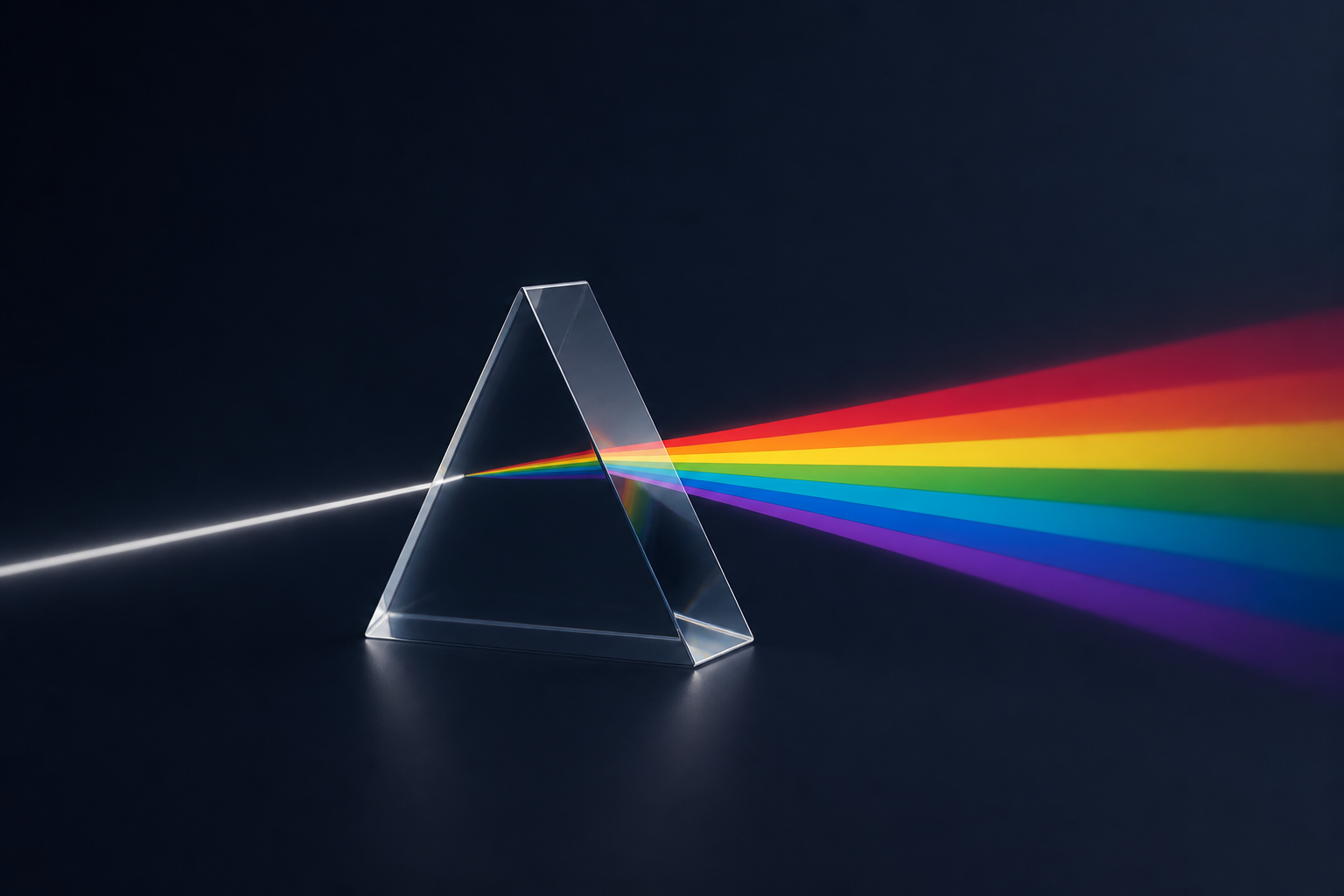 Prisma dividindo uma luz branca em várias cores, representando uma ideia que se desdobra em diferentes ângulos