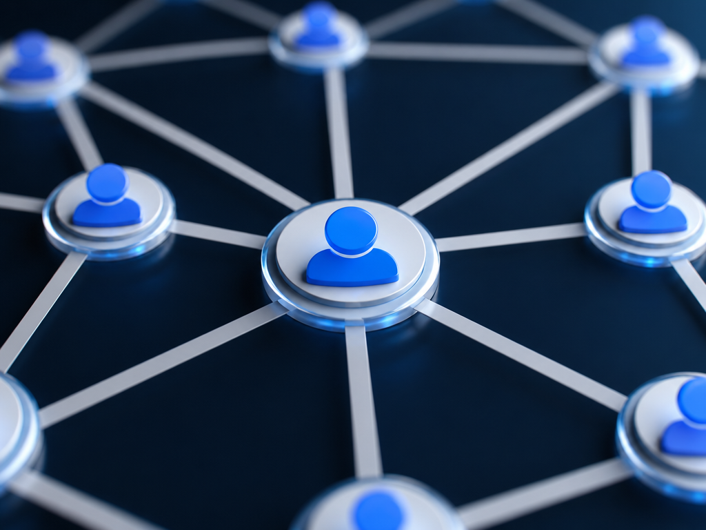 Rede de ícones de pessoas conectadas, representando a rede de recomendação do marketing de afiliados