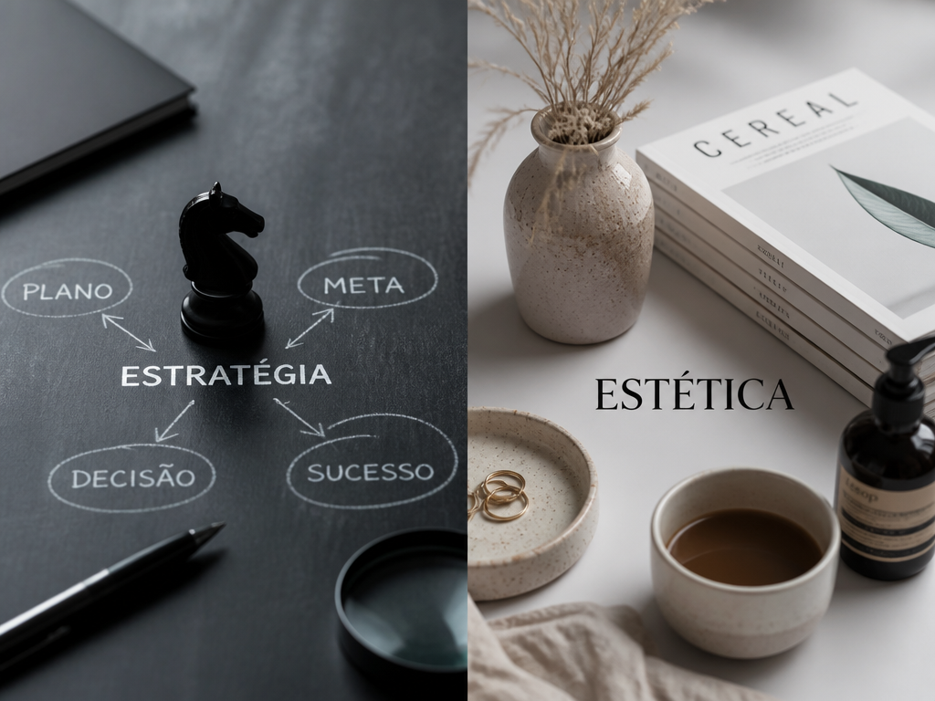 Composição dividida entre estratégia e estética na criação de conteúdo